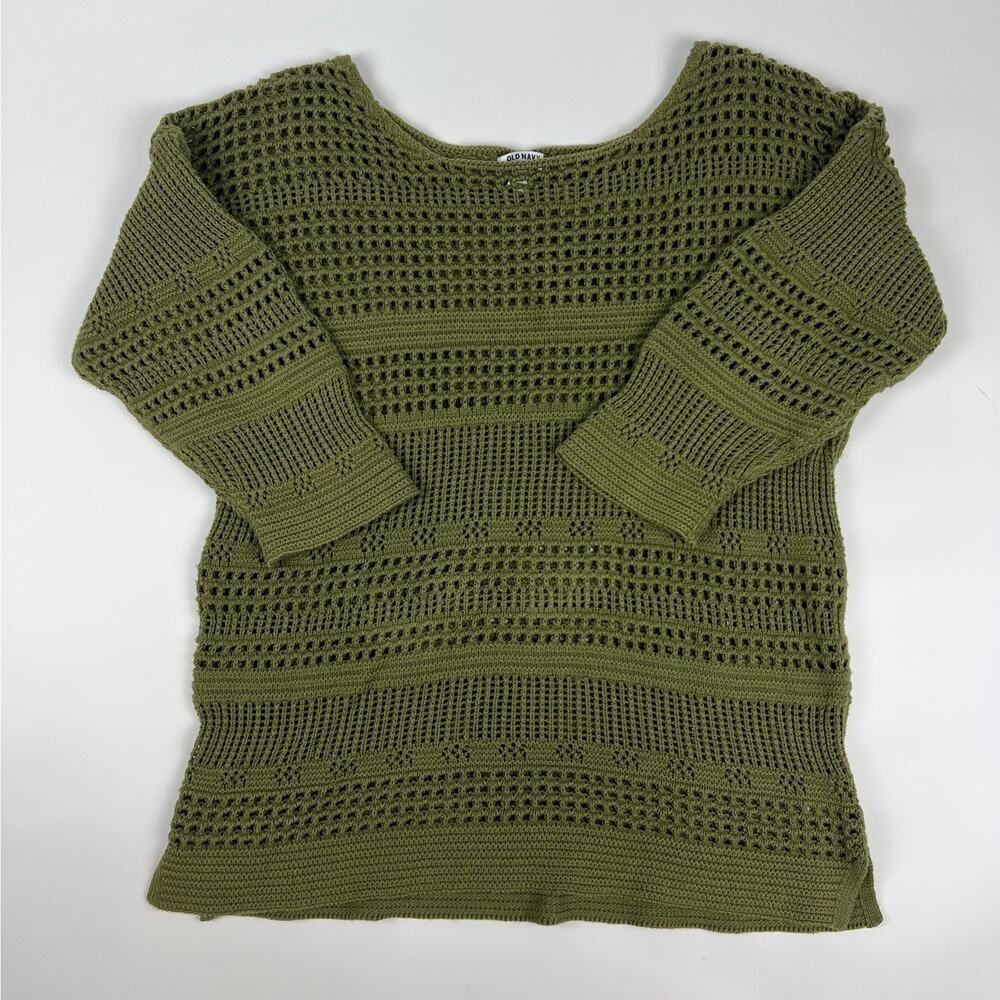 Old Navy Women's Sweater XL Green 3/4 Sleeve Round Neck Knit Pullover